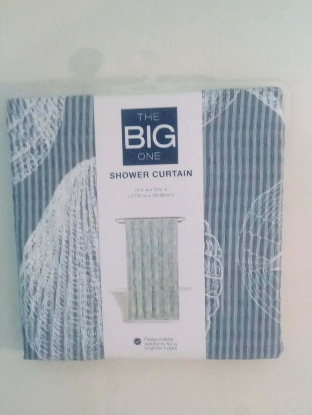 The Big One Blue Striped Shower Curtain - Nautical Shell Design New In Pkg
